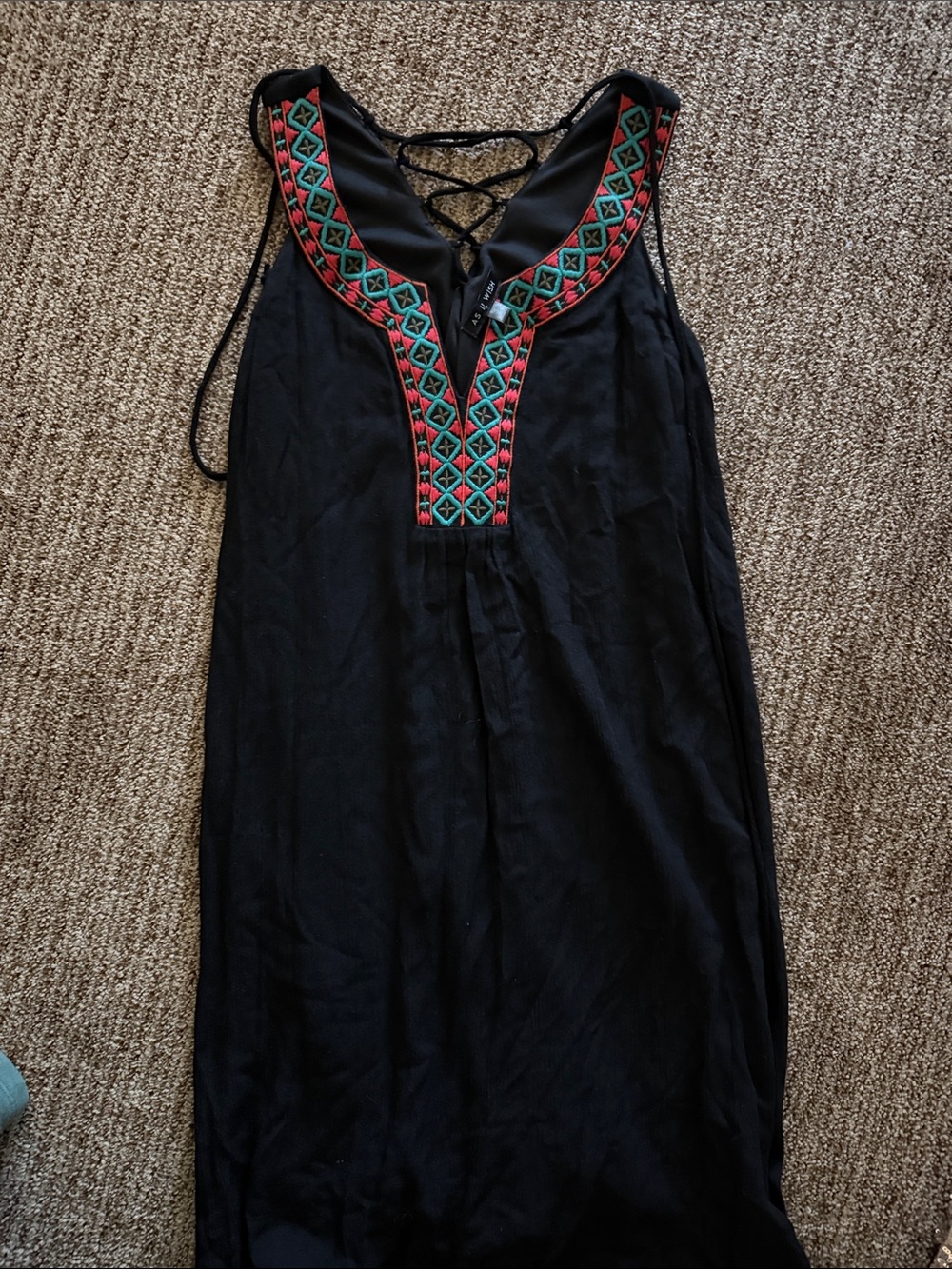As U Wish Black Maxi Dress with Red & Teal Embroidery